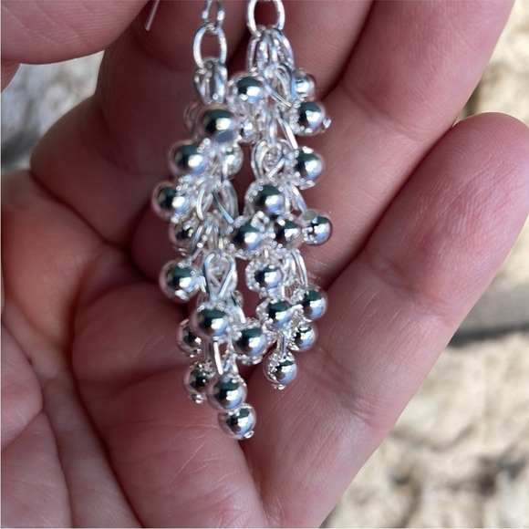 925 Sterling Silver Smooth Grape Bead Ball Earrings chandelier New - Picture 11 of 12